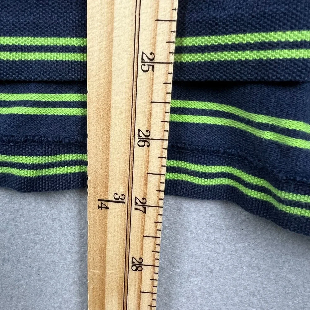 Vintage Y2K Polo Ralph Lauren Mens L Navy Green Striped Short Sleeve Polo Shirt